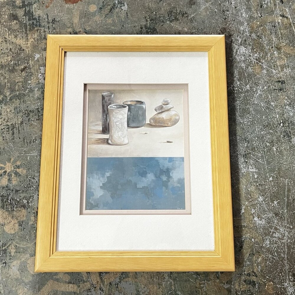Signed Contemporary Still Life Painting Framed Modern Minimalist Art